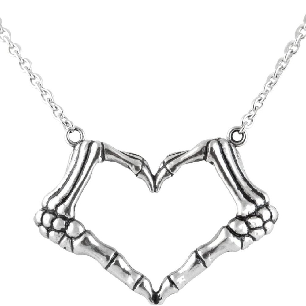 Skeleton bone hand necklace love sign pendant – I LOVE YOU TO DEATH